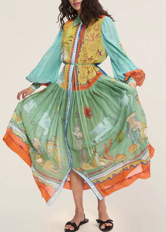 Italian Peter Pan Collar Button Long Shirts Dress Fall