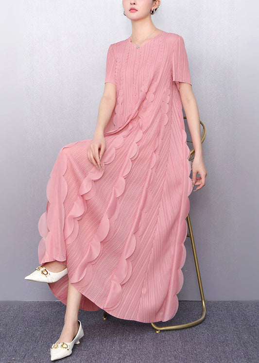 Italian Pink Ruffles Chiffon Long Dress Summer
