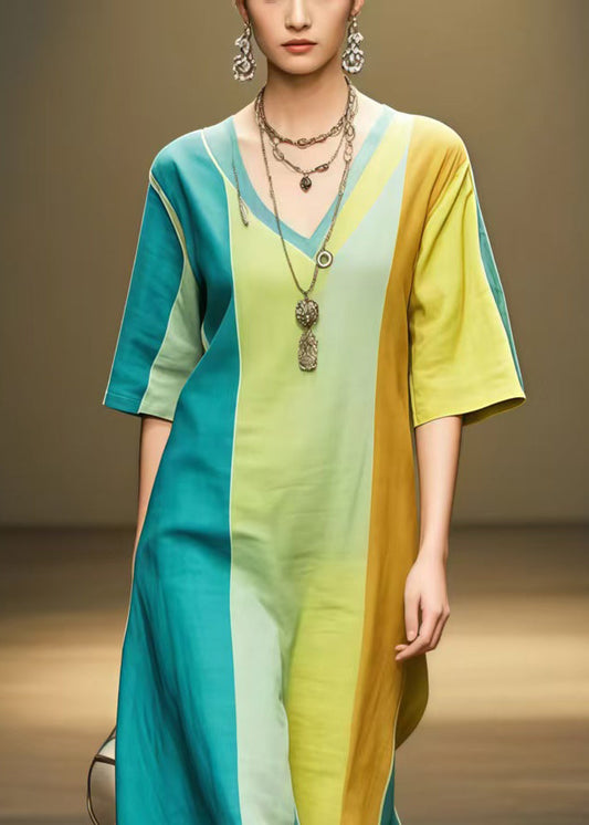Italian Polychrome Oversized Patchwork Cotton Long Dresses Summer