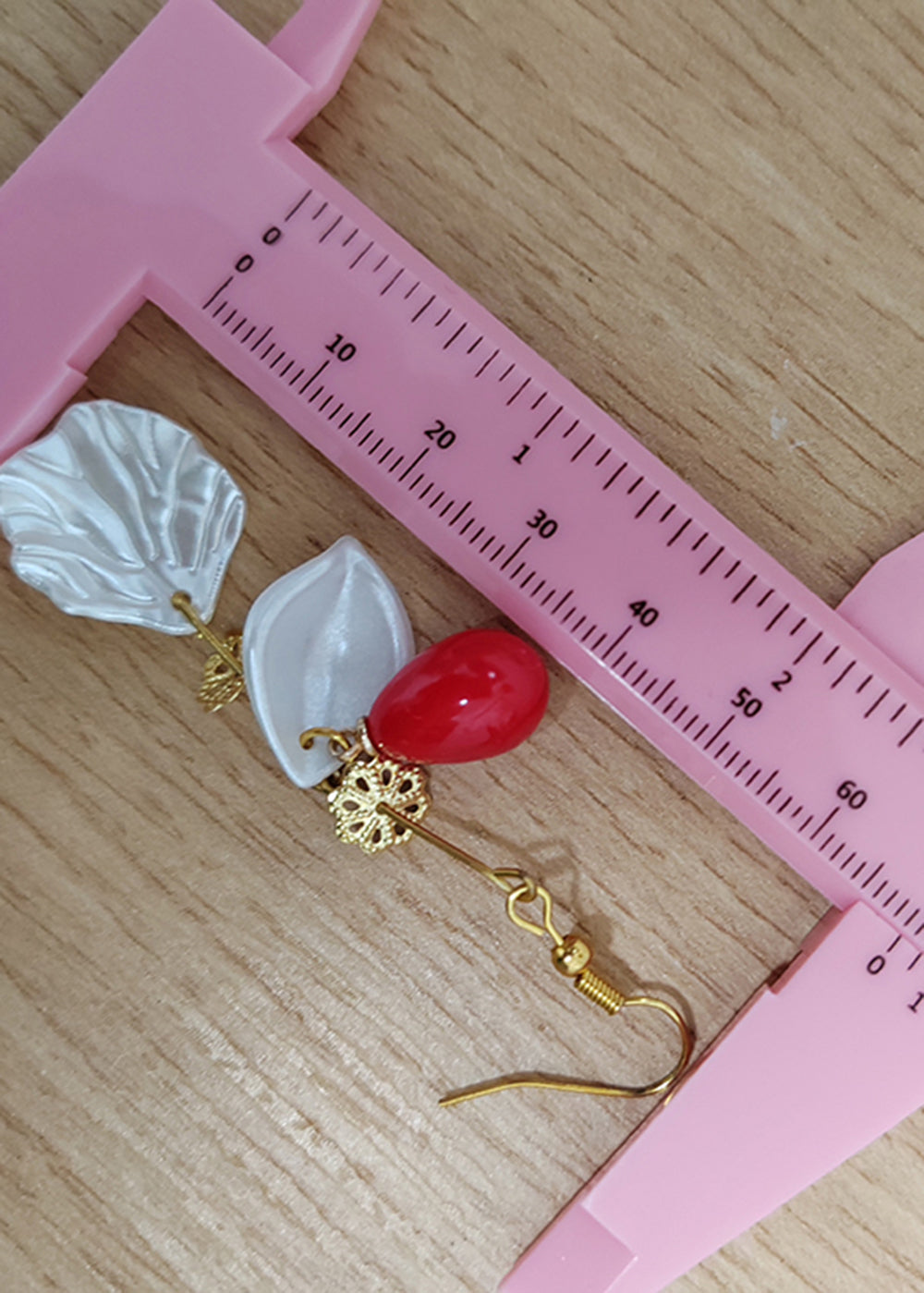 Italian Red Droplet Shape Coral And Shell Drop Earrings