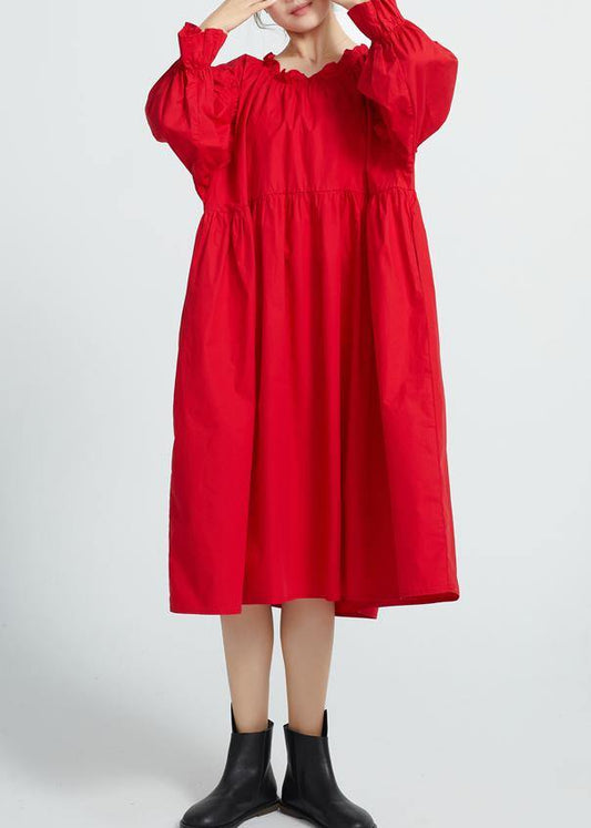 Italian Red cotton Wardrobes High Waist Robe spring Dresses - SooLinen
