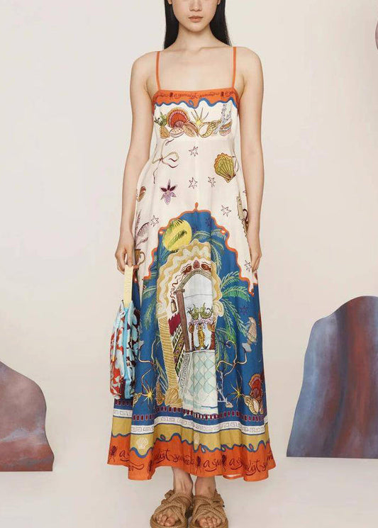 Italian Slash Neck Long Spaghetti Strap Dress Sleeveless