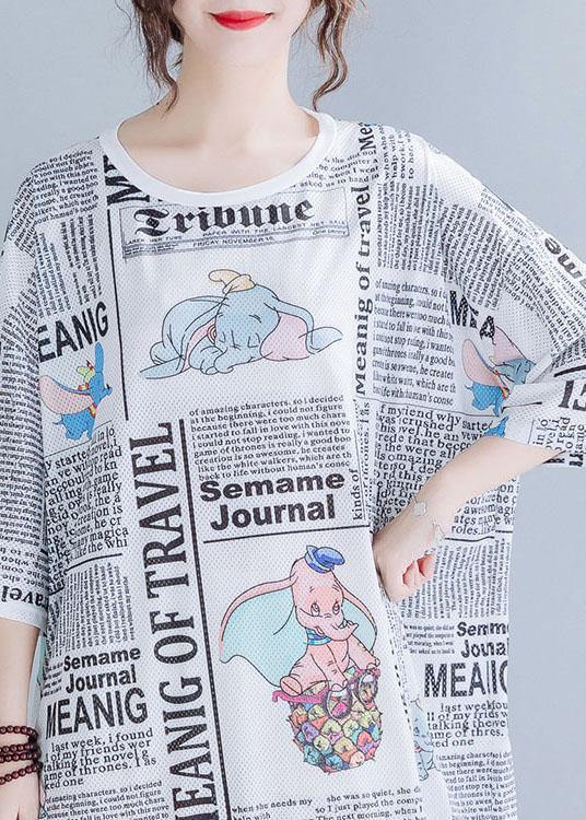 Italian White O-Neck Graphic Summer Vacation Dresses Half Sleeve - SooLinen