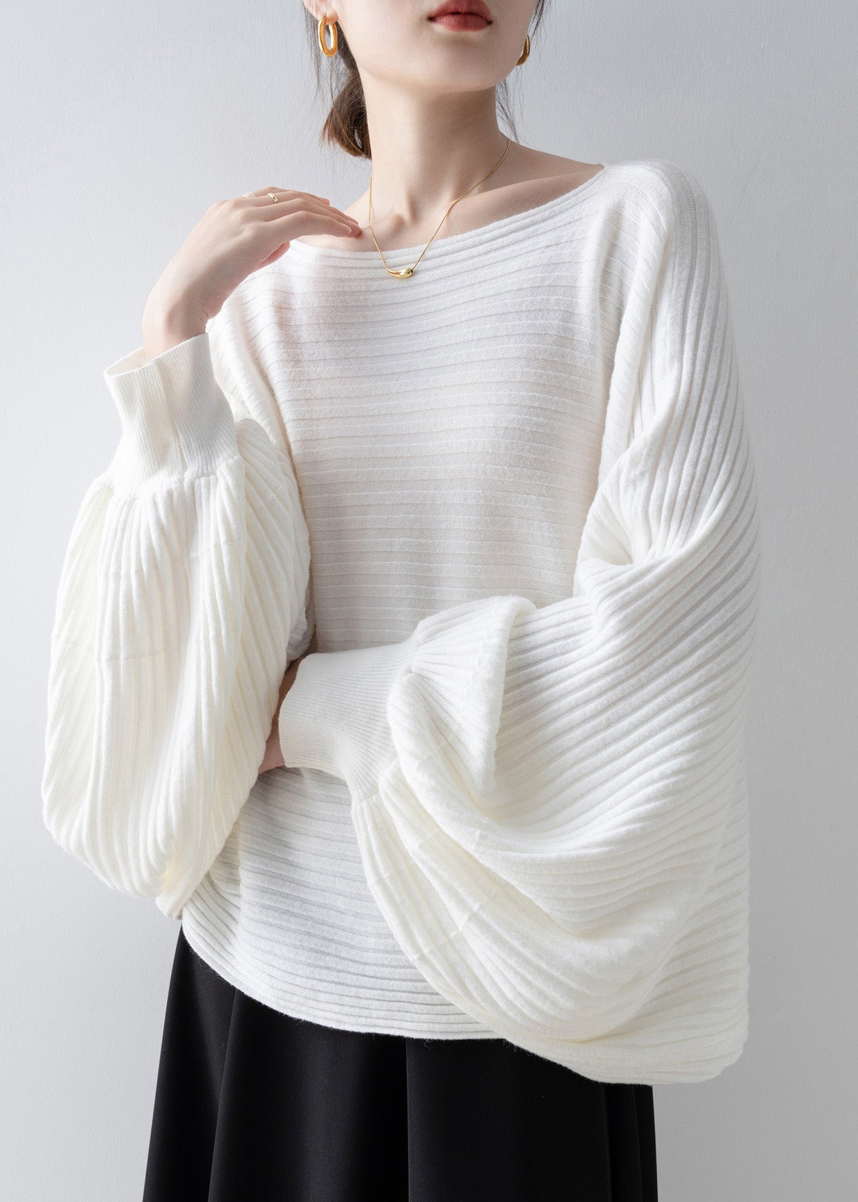 Italian White Slash Neck Knit Sweater Tops Batwing Sleeve