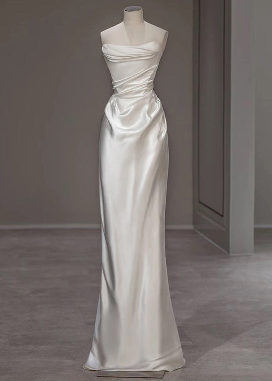 Italian White Wrinkled Solid Silk Party Dress Summer