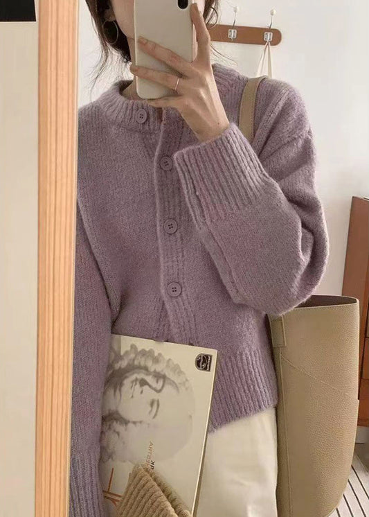 Italian Yellow O Neck Button Cotton Knit Coat Fall