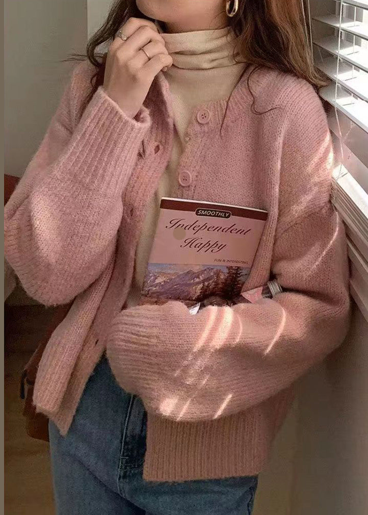 Italian Yellow O Neck Button Cotton Knit Coat Fall