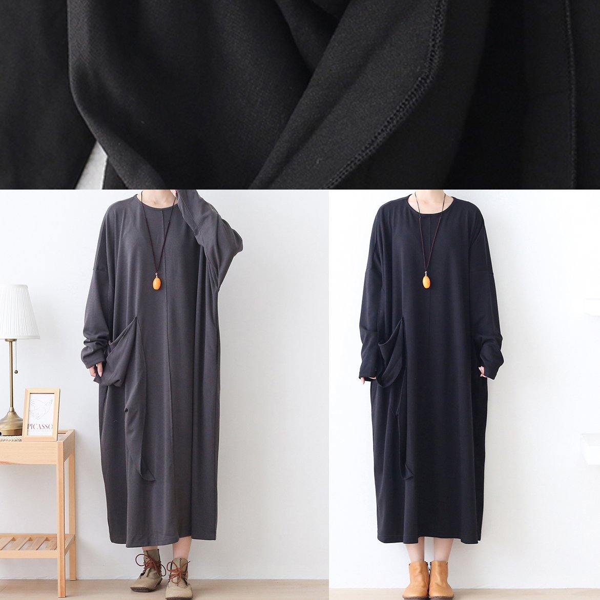 Italian pockets o neck clothes For Women Work Outfits black robes Dresses - SooLinen