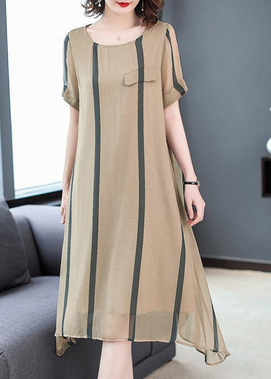 Italian short sleeve silk clothes For Women plus size Shape striped short Dress sundress - SooLinen