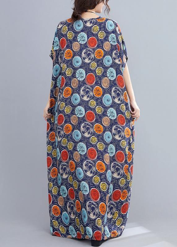 Italian v neck Batwing Sleeve blue dotted Maxi Dresses - SooLinen