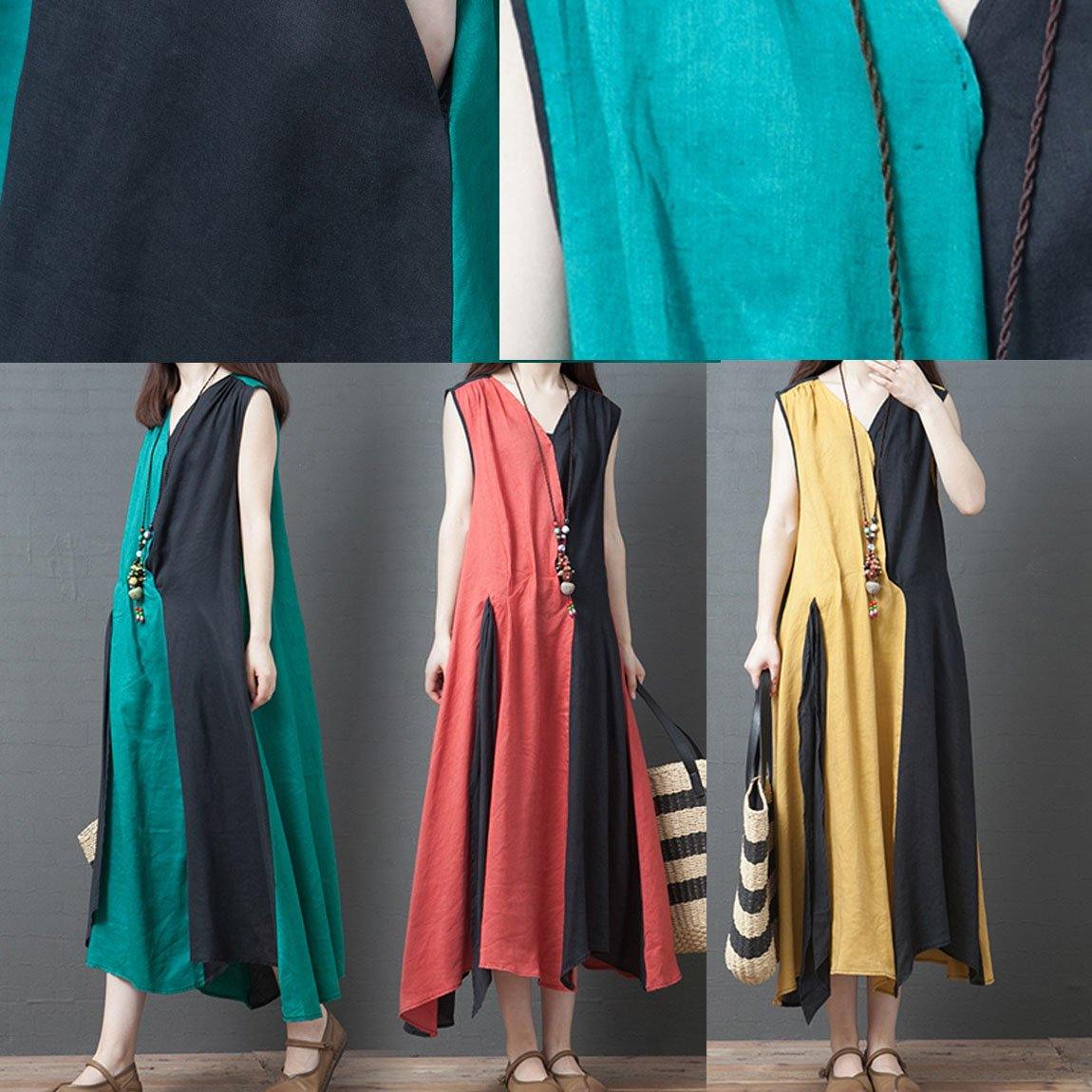 Italian v neck pockets cotton box top Christmas Gifts yellow summer dress - SooLinen