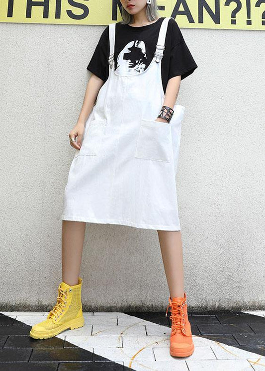 Italian white cotton quilting clothes strap Traveling summer Dress - SooLinen