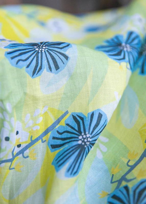 Italian yellow green print cotton linen clothes For Women o neck Traveling summer Dress - SooLinen