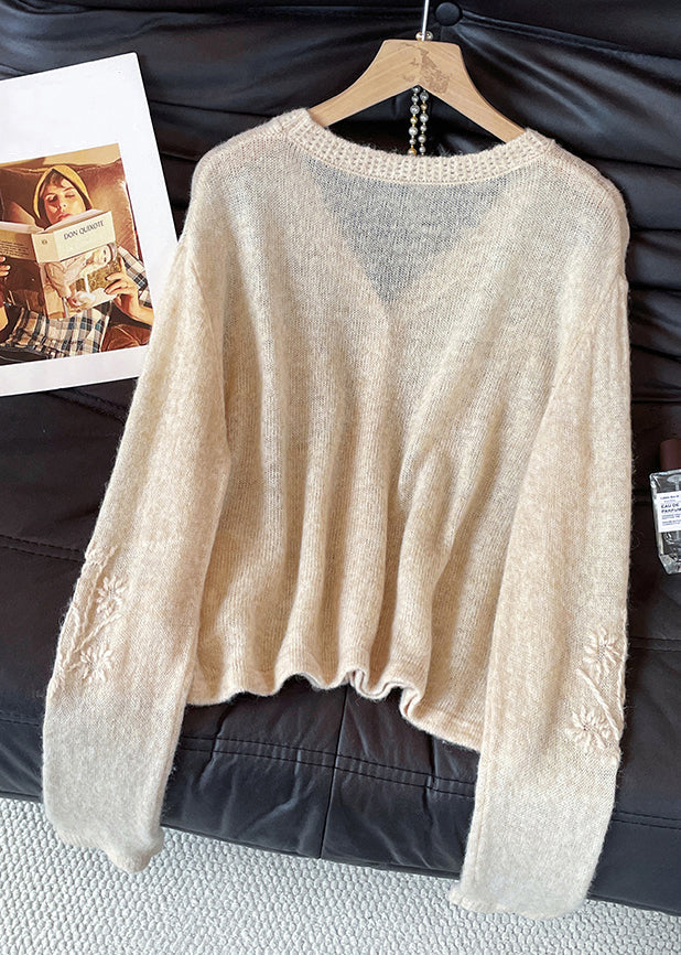 Jacquard Apricot V Neck Button Knit Coats Fall