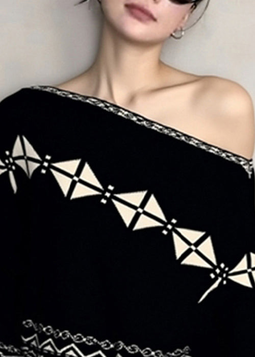 Jacquard Black Plaid Cozy Knit Sweater Fall