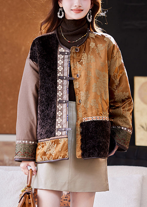 Jacquard Colorblock Asymmetrical Button Duck Down Coats Winter