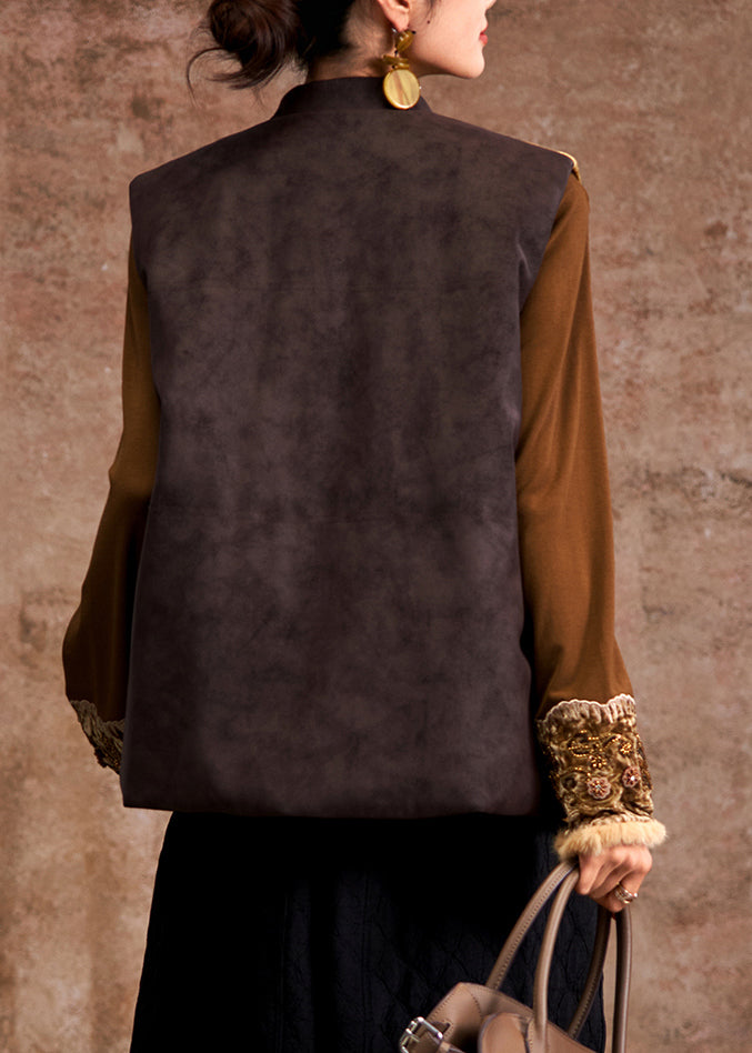 Jacquard Yellow Stand Collar Button Waistcoat Sleeveless