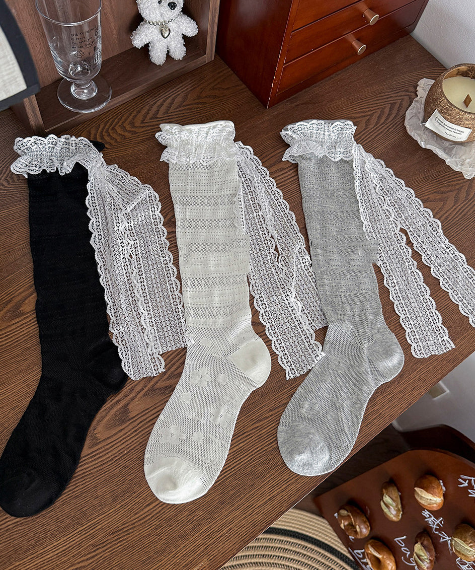 Japanese Style Hollow Lace Bow Calf Socks For Summer