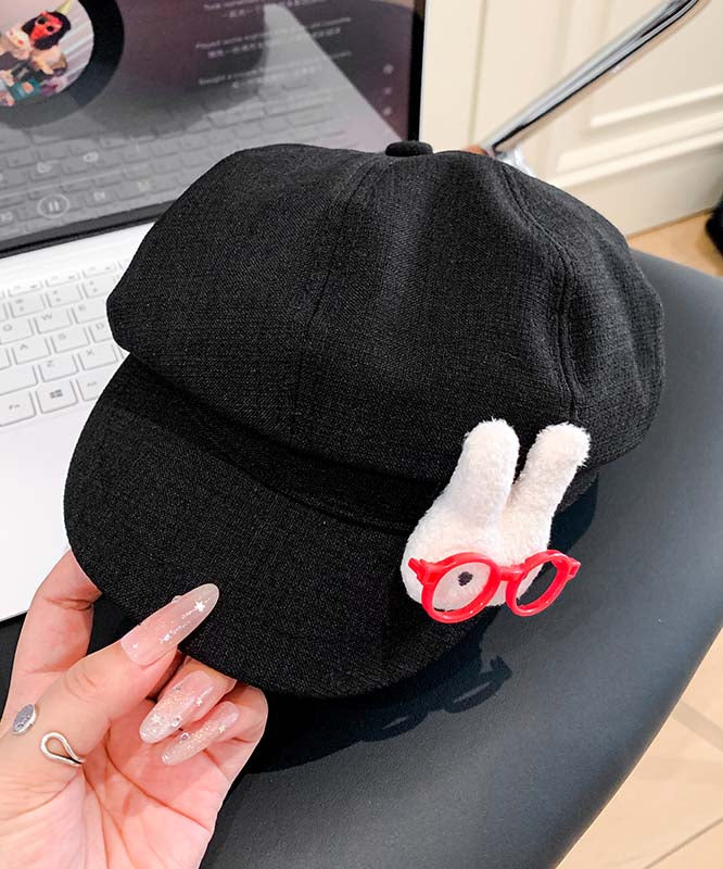 Japanese Style Khaki Cute Bunny Cartoon Glasses Breton Hat