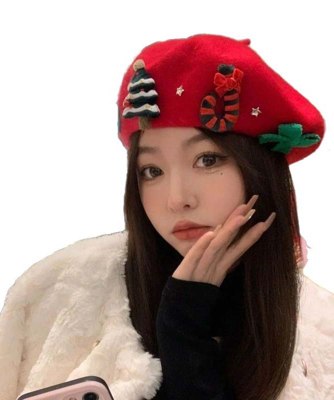 Japanese Sweet Cute Red Wool Christmas Beret Hat