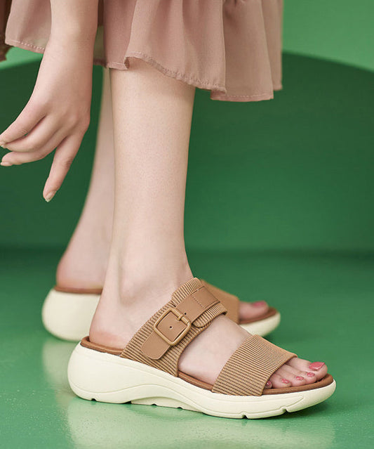 Khaki Wedge Knit Fabric DIY Peep Toe Flip Flops