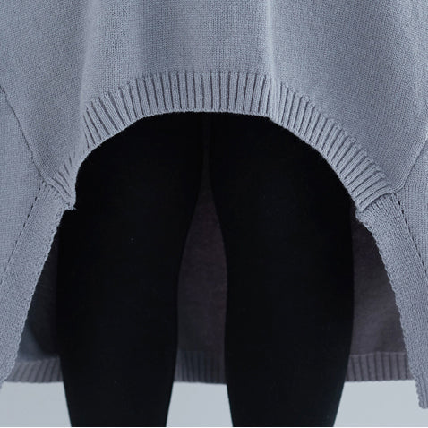 Knitted o neck asymmetric Sweater outfits Upcycle gray Fuzzy knit top