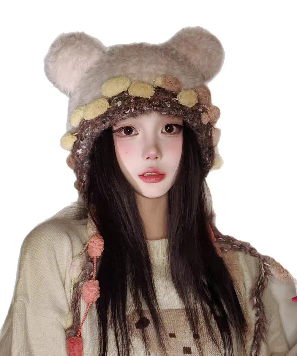 Korean Cute Versatile Pink Warm Thick Fur Knitted Hat