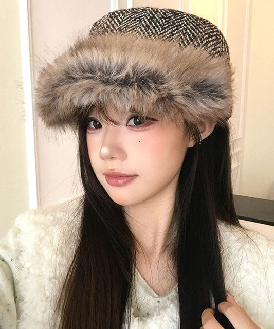 Korean Style Brown Warm Fleece Equestrian Hat Winter