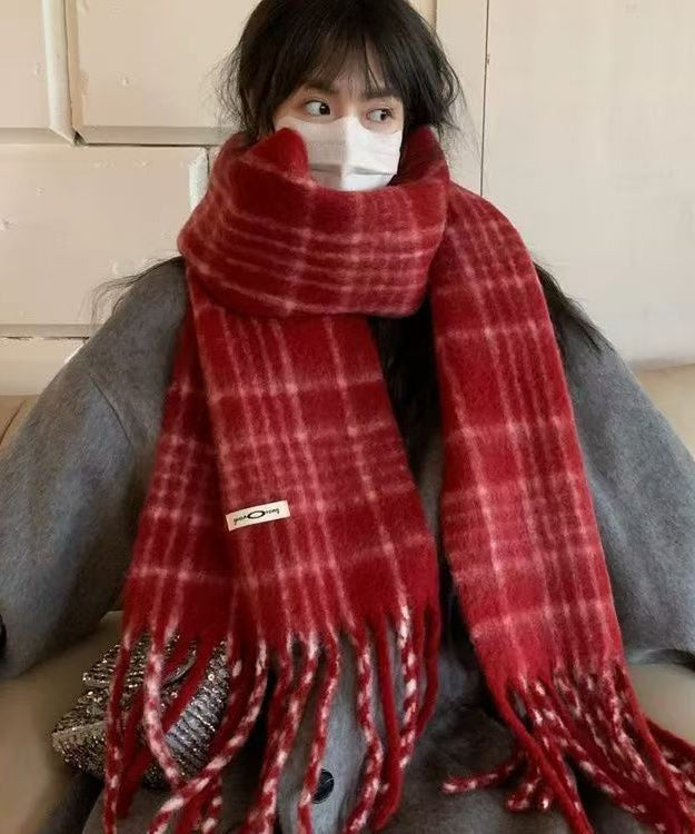 Korean Version Red Checkered Warm And Thick Scarf Versatile