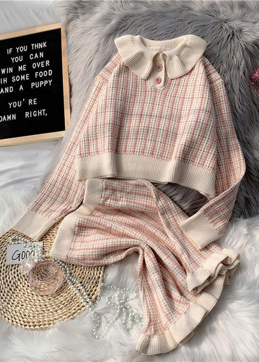 Korean version of short light purple sweater suit loose skirt two-piece suit - SooLinen