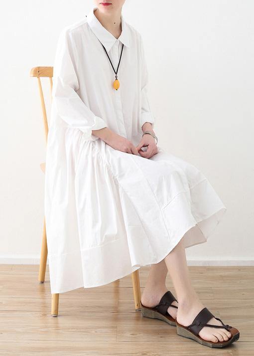 Large White Shirt Women Medium Length Spring Summer Cotton Dress - SooLinen