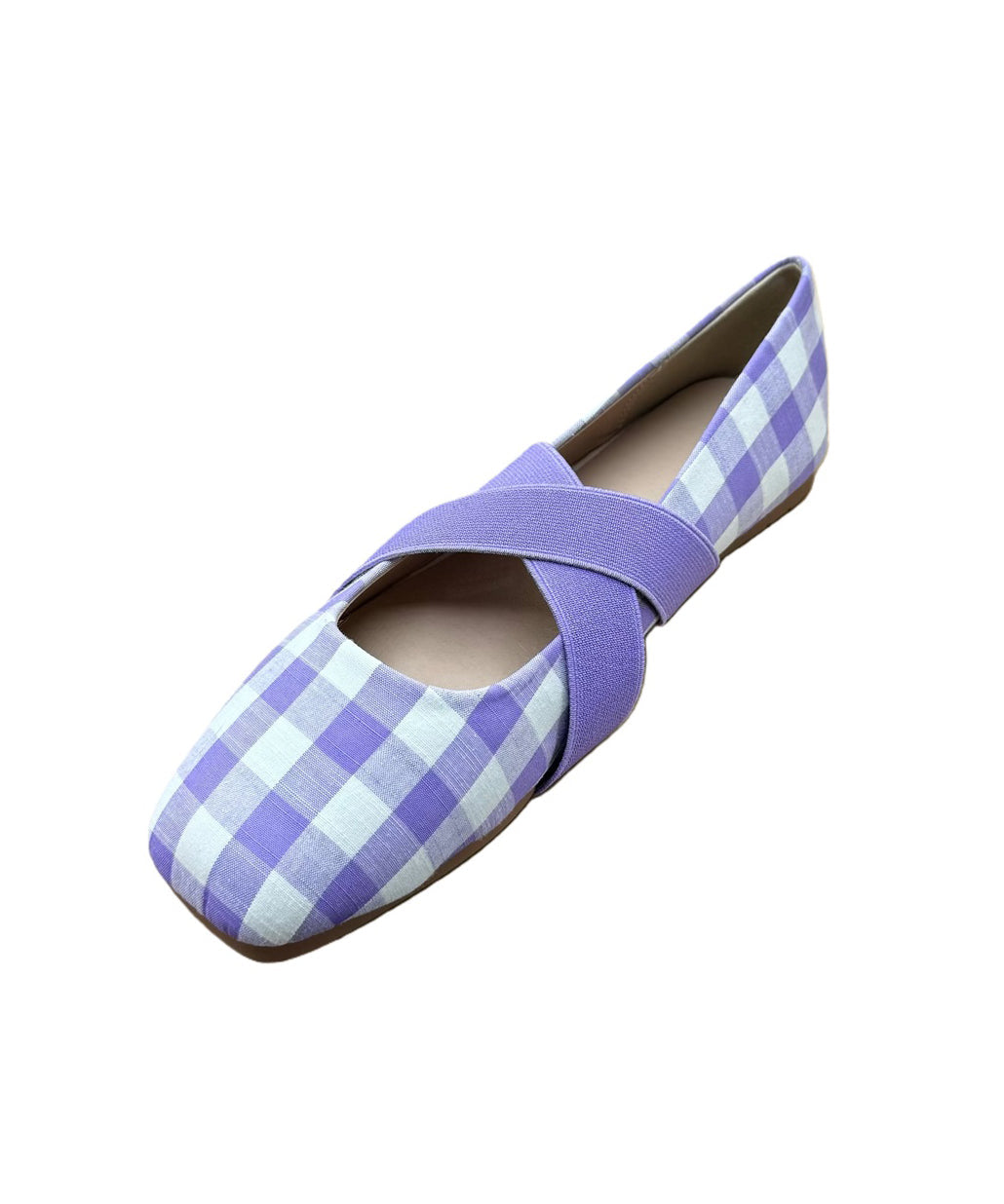 Lavender Plaid Cotton Fabric Women Splicing Flat Shoes