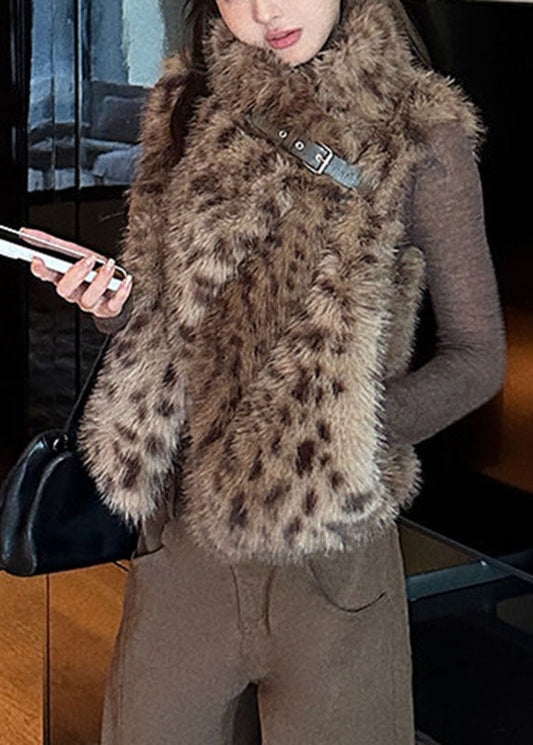 Leopard Pockets Patchwork Mink Hair Waistcoat Winter