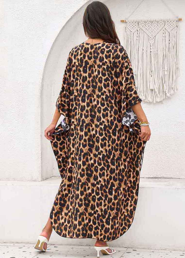 Leopard Print Chiffon Vacation Dress Oversized Side Open Summer