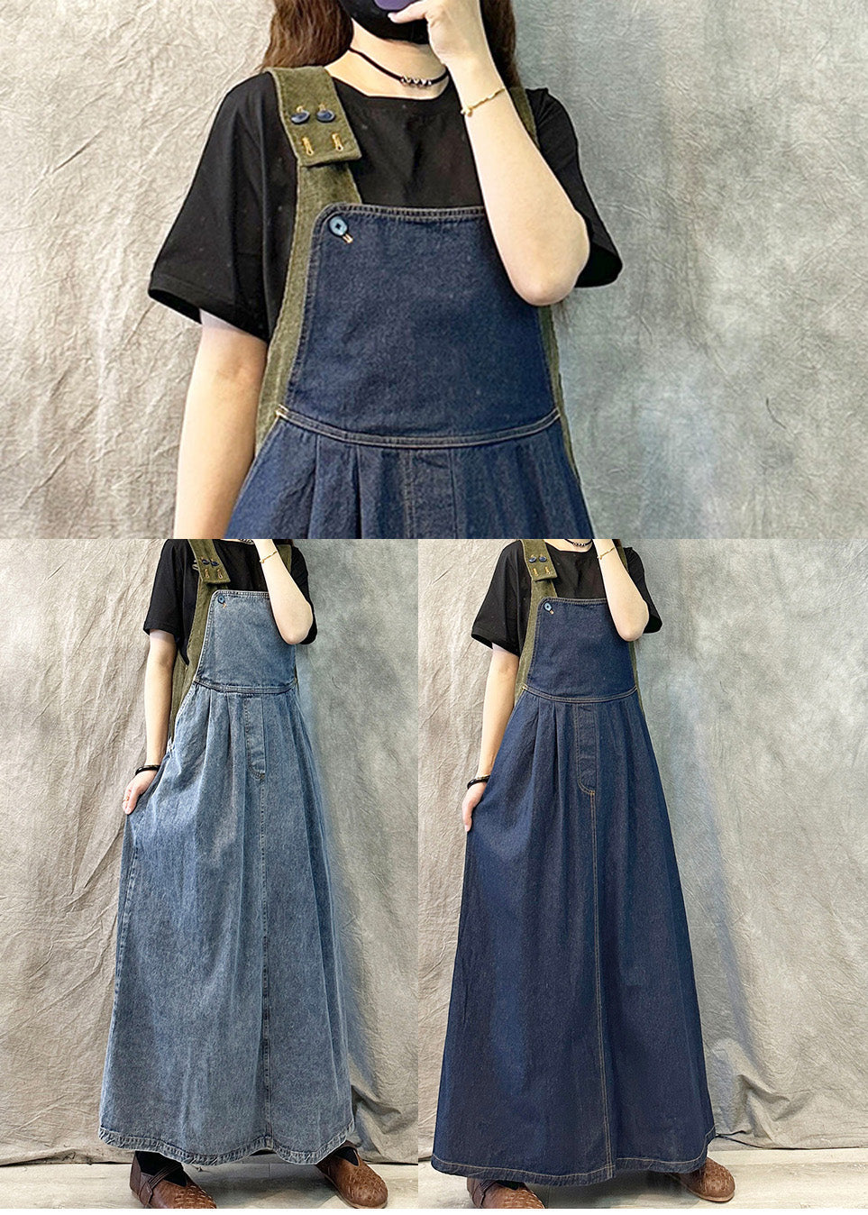 Light Blue Patchwork Denim Ankle Dress Oversized Summer