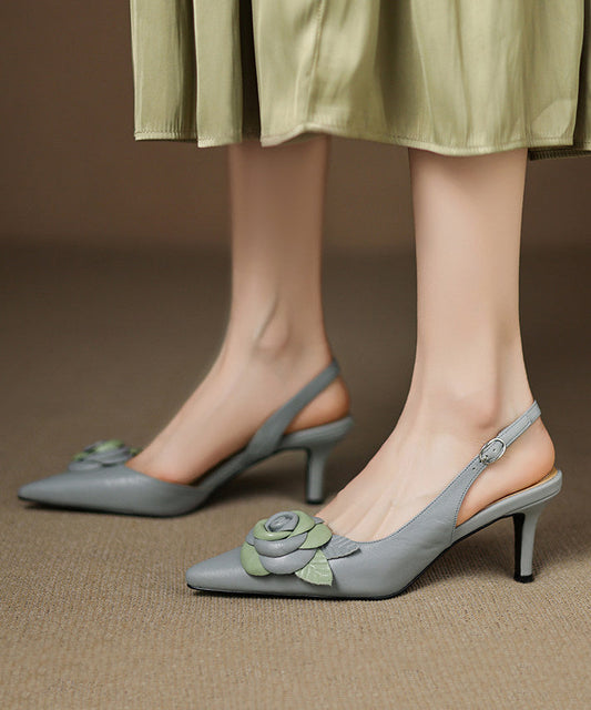 Light Green Sandals High Heel Sheepskin Beautiful Splicing Sandals