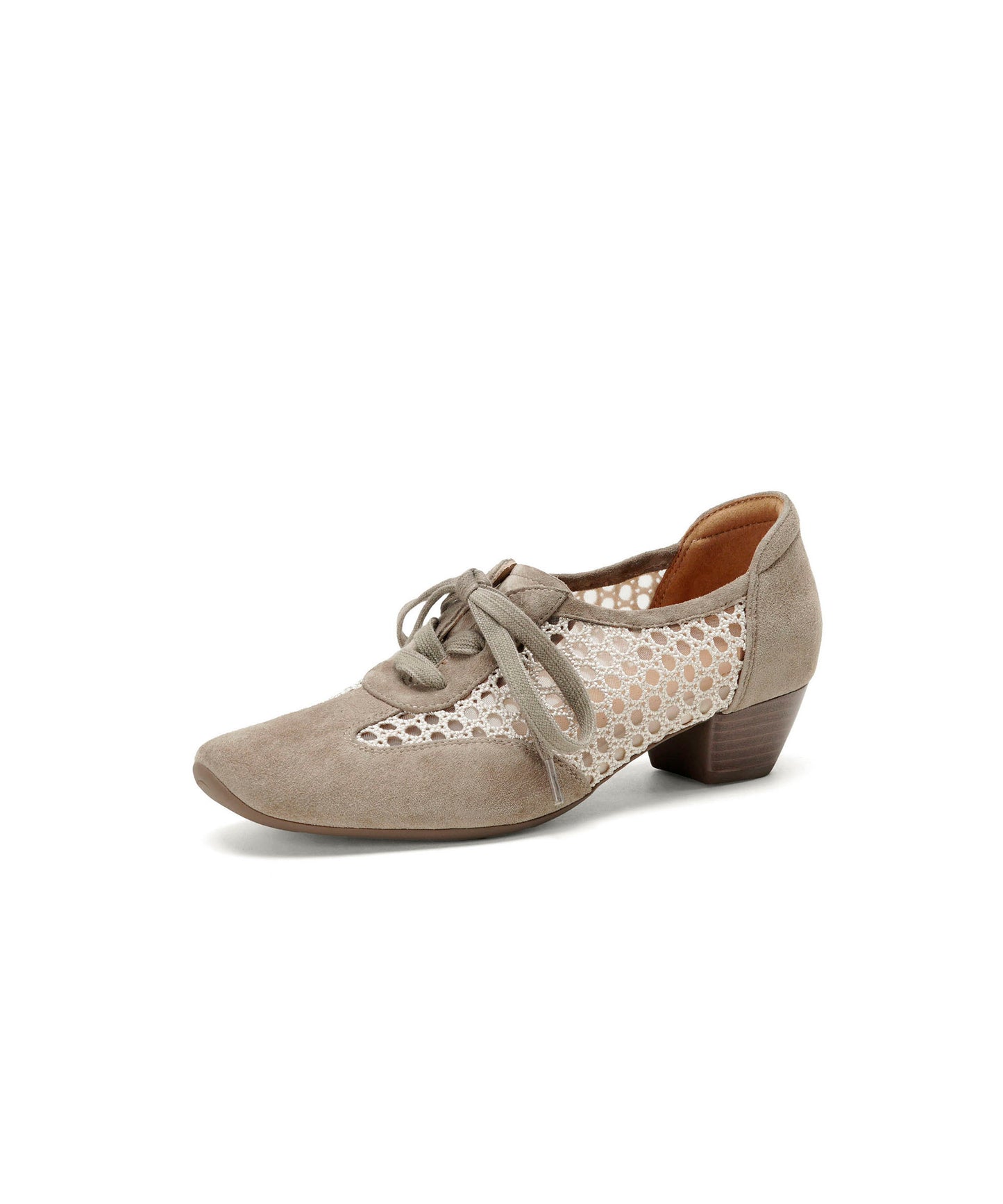 Light Khaki Hollow Out Splicing Chunky Shoes Lace Up