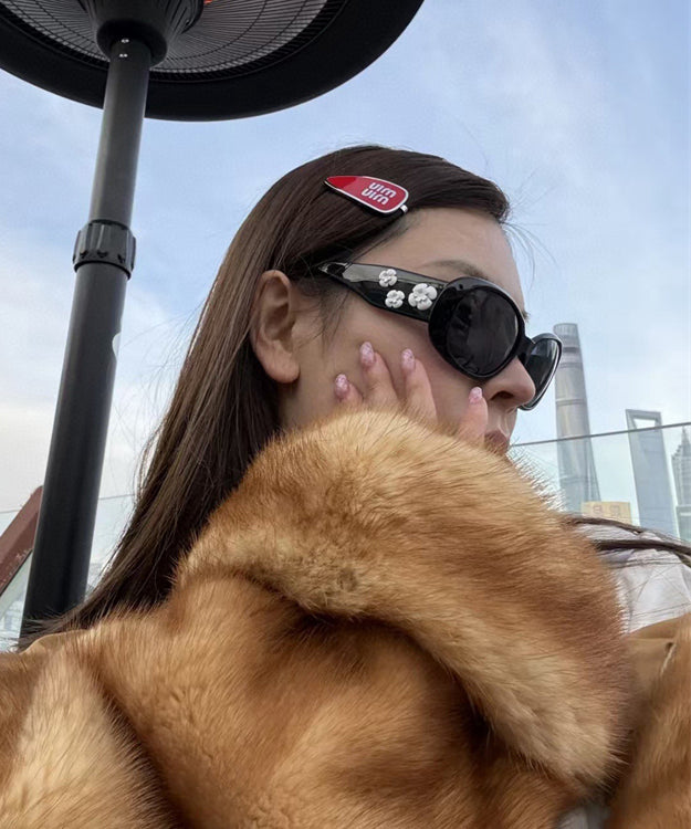 Light Luxury Camellia Oval Frame Sunglasses