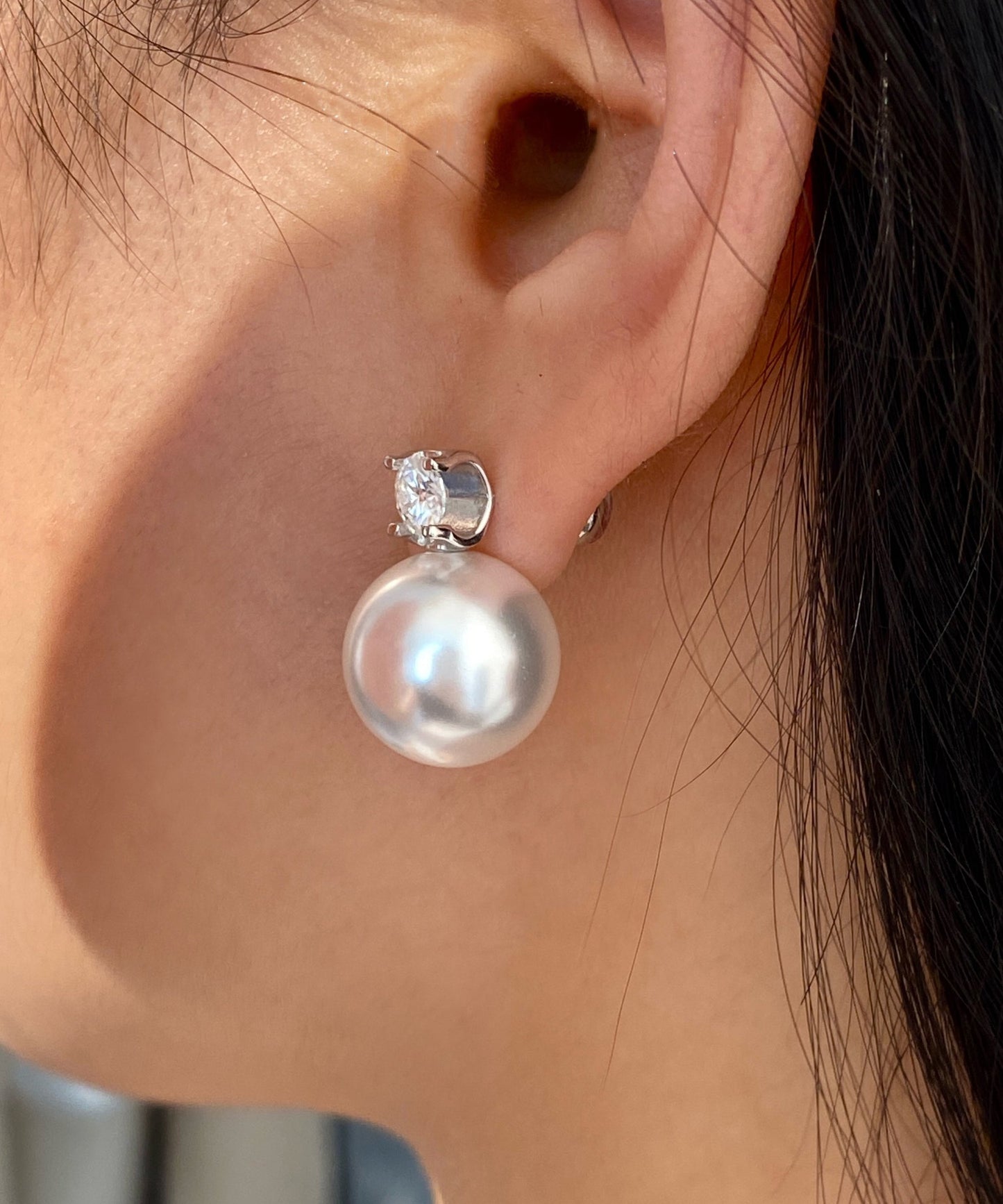 Light luxury High End Feel White Pearl Zircon Silver Drop Earrings