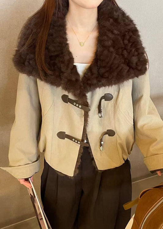 Loose Army Green Peter Pan Collar Fluffy Patchwork Parkas
