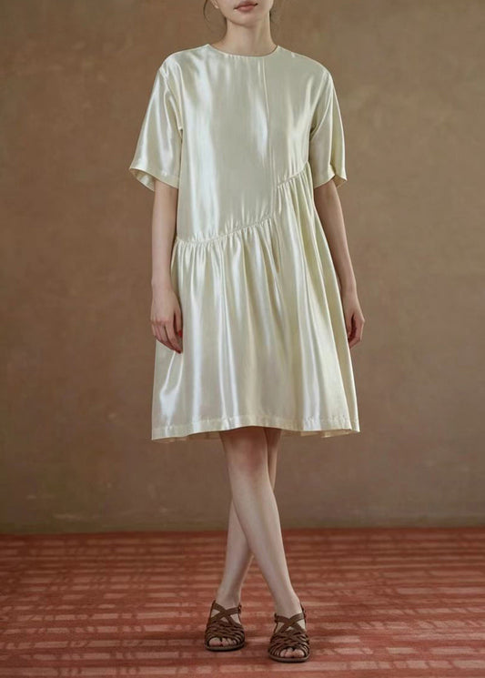 Loose Beige O-Neck Draping Vacation Dress Summer