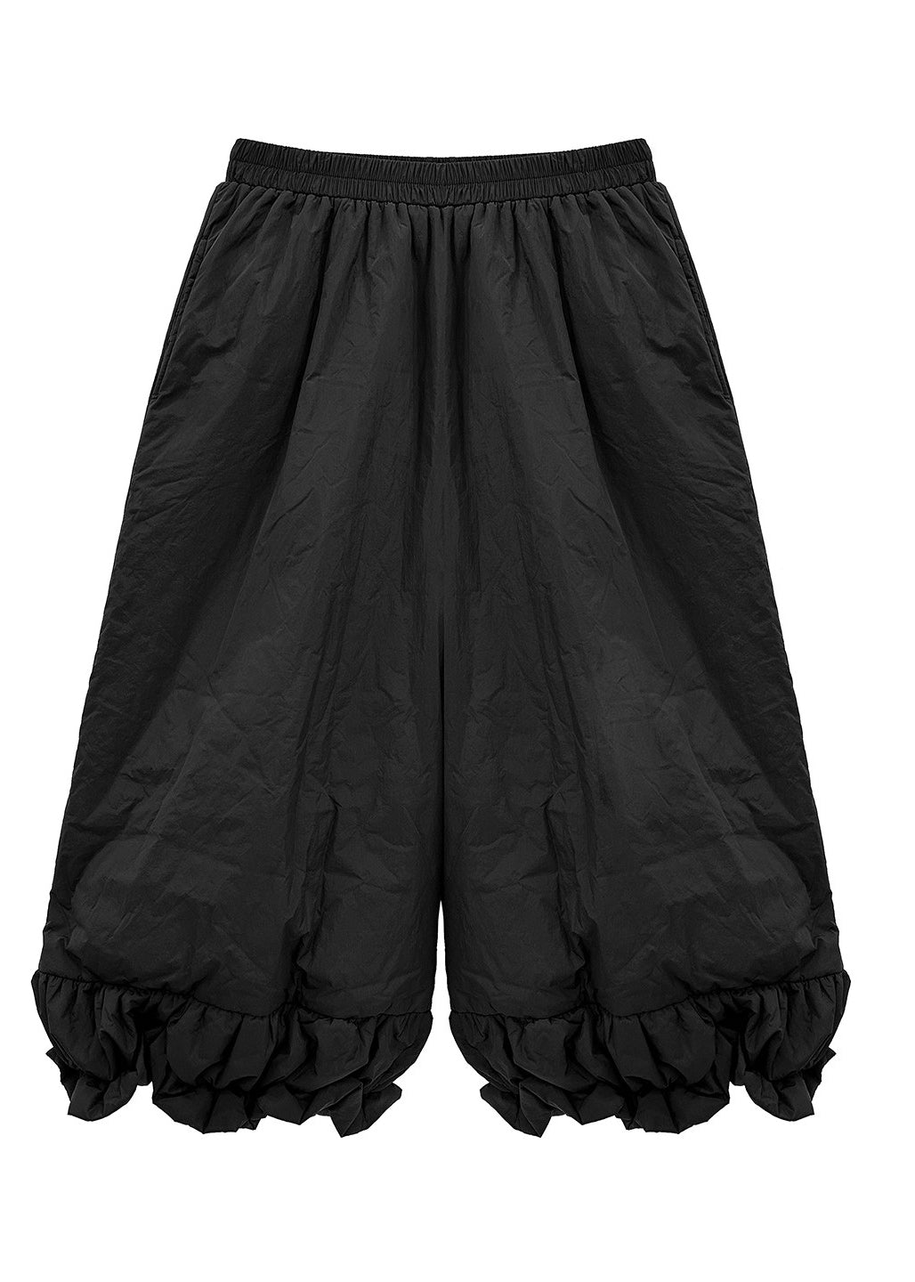 Loose Black Elastic Waist Fine Cotton Filled Pants Shorts Winter