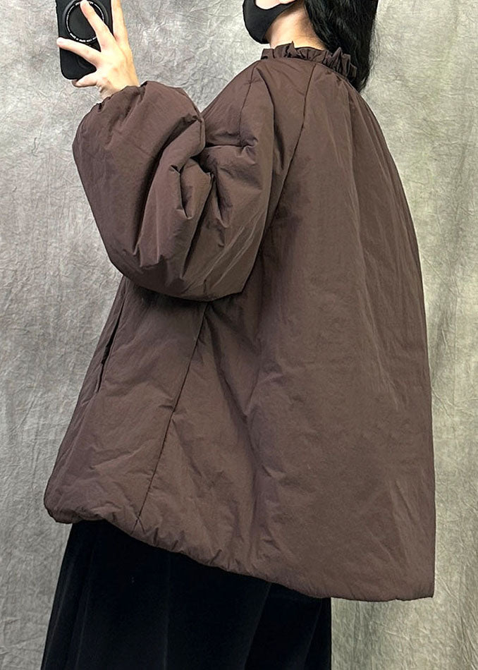 Loose Black Ruffled Pockets Patchwork Fine Cotton Filled Coats Winter