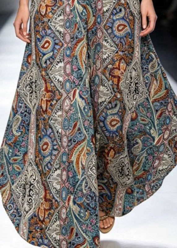 Loose Blue Asymmetrical High Waist Pockets Wide Leg Pants Summer
