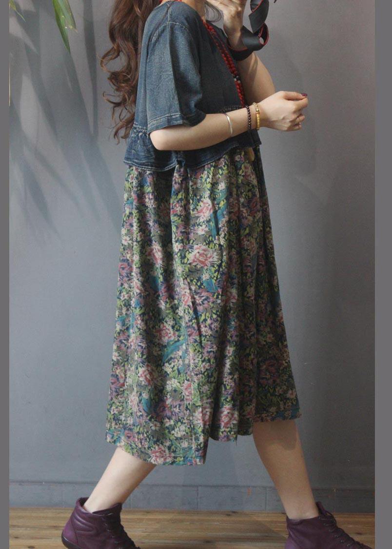 Loose Blue Patchwork Print Loose Summer Holiday Dress - SooLinen