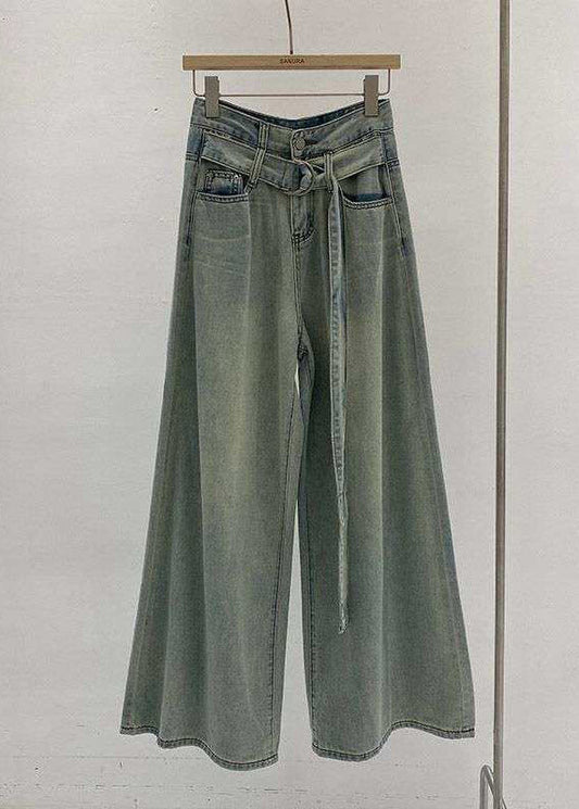 Loose Blue Patchwork High Waist Wide Leg Jeans Spring