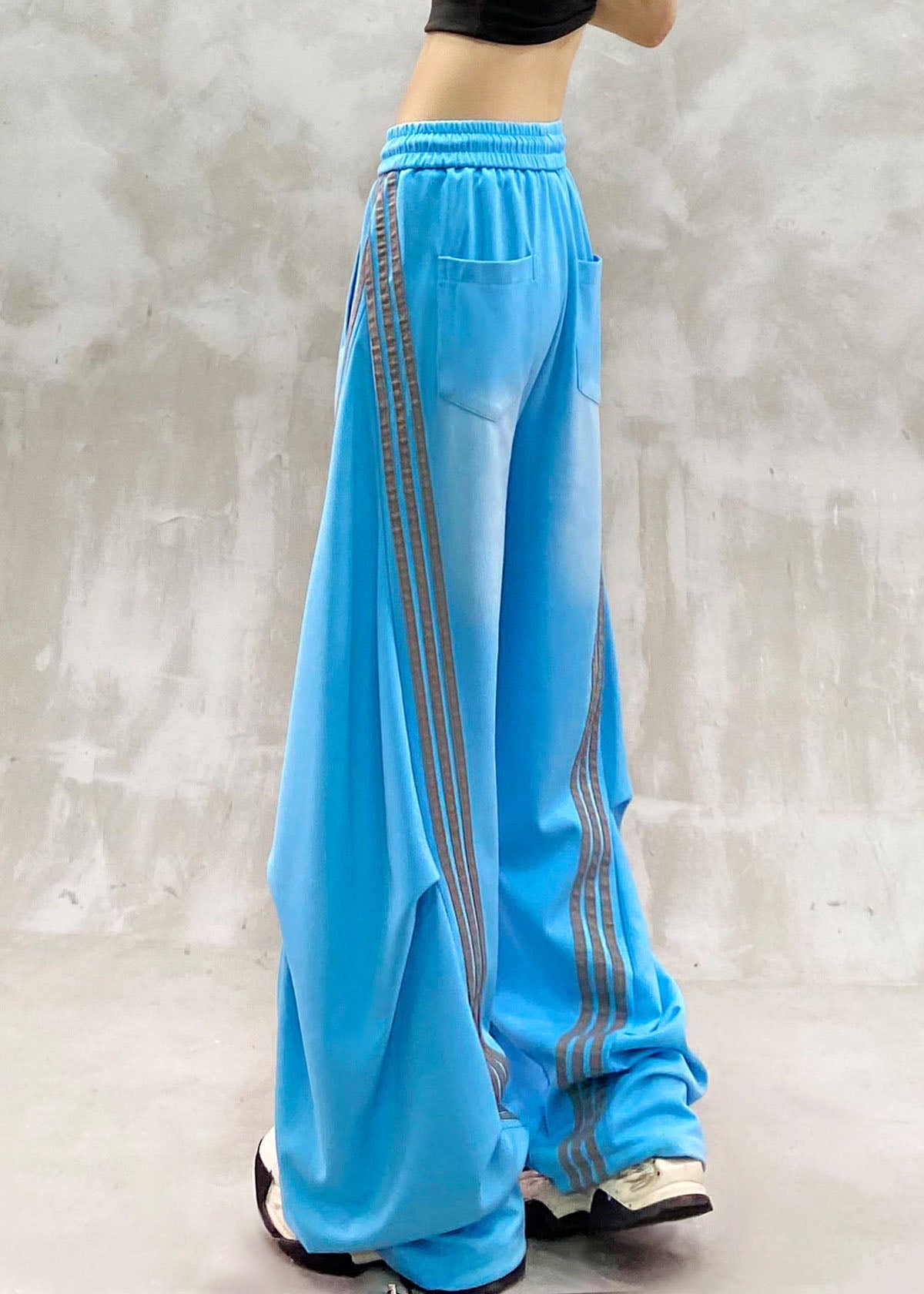 Loose Blue Striped Patchwork Wrinkled Straight Pants Fall