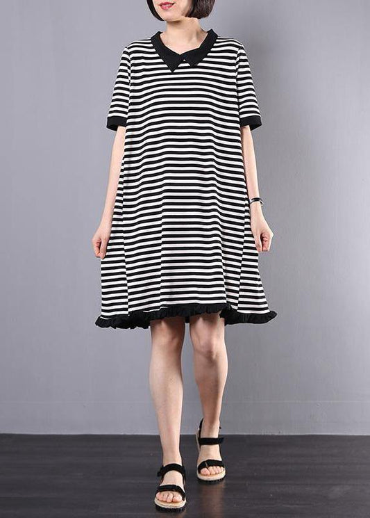 Loose Cotton clothes Fun Striped Casual Cotton A-Line Spliced Dress - SooLinen