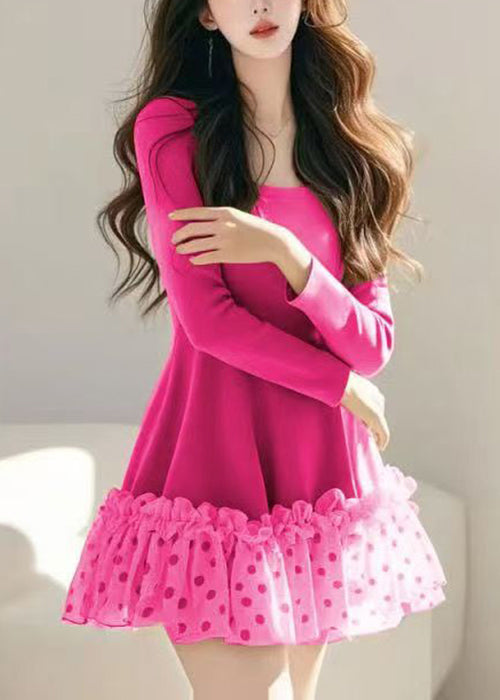 Loose Khaki Ruffled Dot Tulle Patchwork Mid Dress Spring