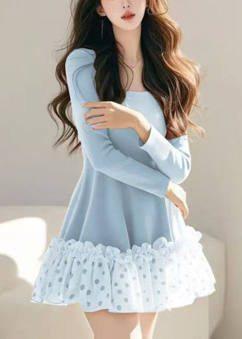 Loose Khaki Ruffled Dot Tulle Patchwork Mid Dress Spring